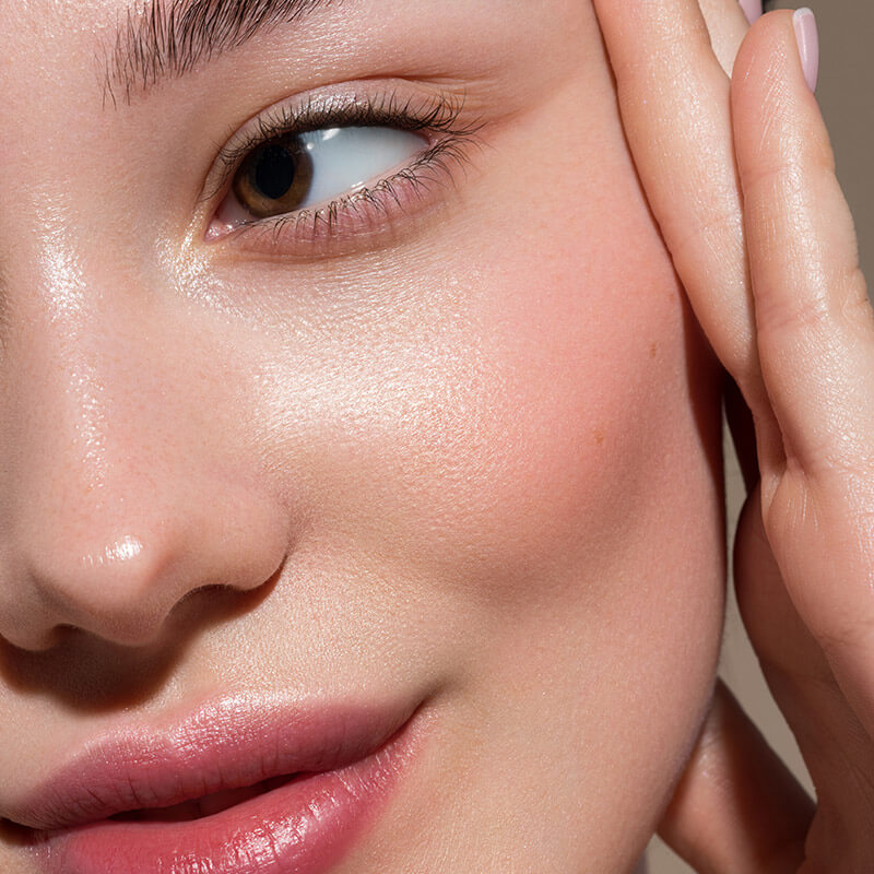 close-up of glowing smooth skin
